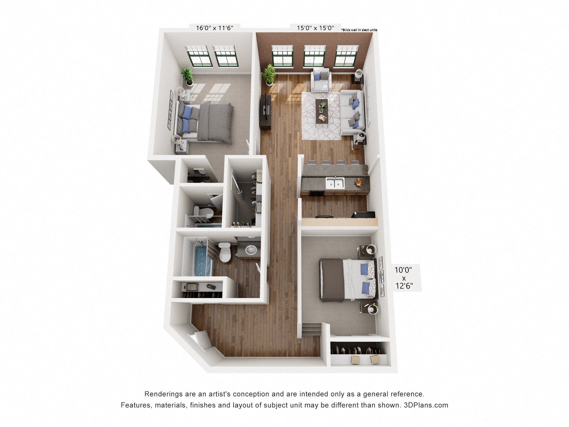 Two Bedroom Two Bath Loft floor plan